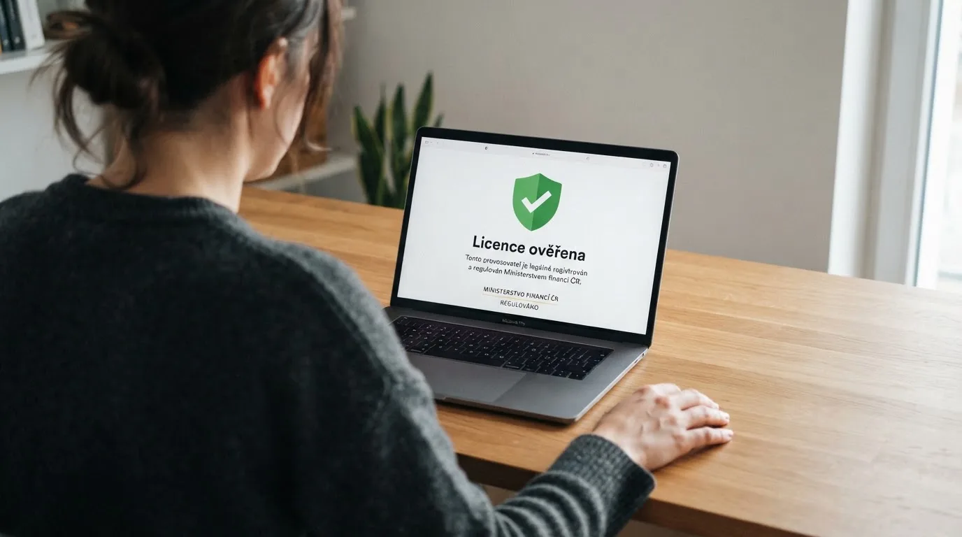 Dokument s razítkem Ministerstva financí ČR vedle obrazovky s logy licencovaných online kasin
