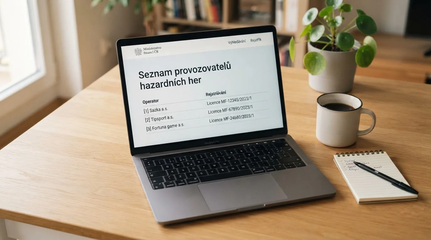 Rozhraní veřejného registru Ministerstva financí ČR pro ověření licence online casina