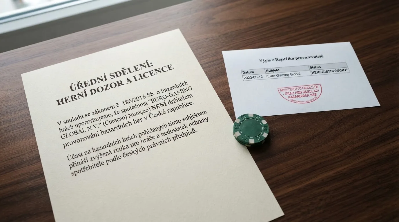 Dokument s licencí Curaçao eGaming vedle výpisu z českého Rejstříku vyloučených osob