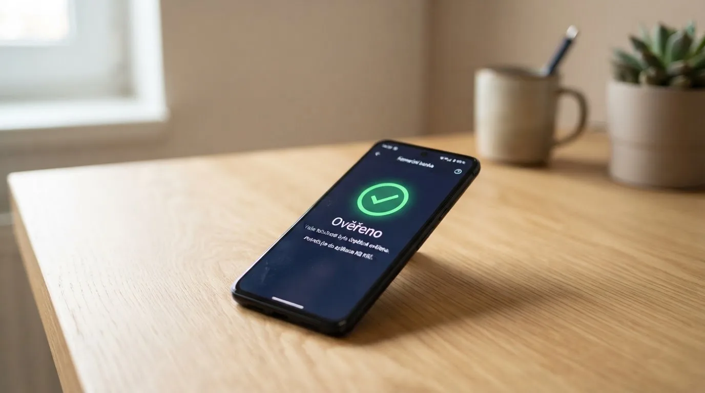 Mobilní telefon s aplikací BankID a obrazovka s potvrzením ověření totožnosti