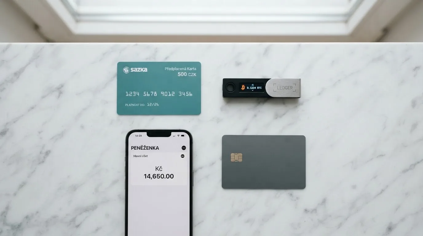 Přehled platebních metod — Paysafecard voucher, kryptoměnová peněženka, mobilní telefon s platební aplikací a platební karta