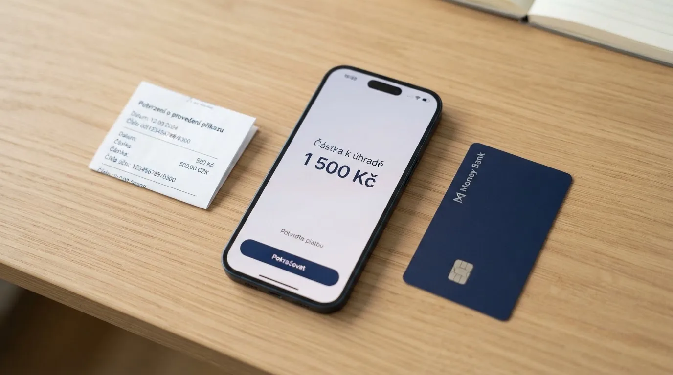 Chytrý telefon s otevřenou platební bránou, vedle něj platební karta, bankovní převod a logo elektronických peněženek PayPal a Skrill na obrazovce