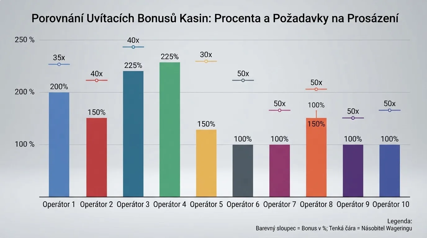 Srovnávací tabulka deseti operátorů s vyznačenými hodnotami protočení a výše bonusu